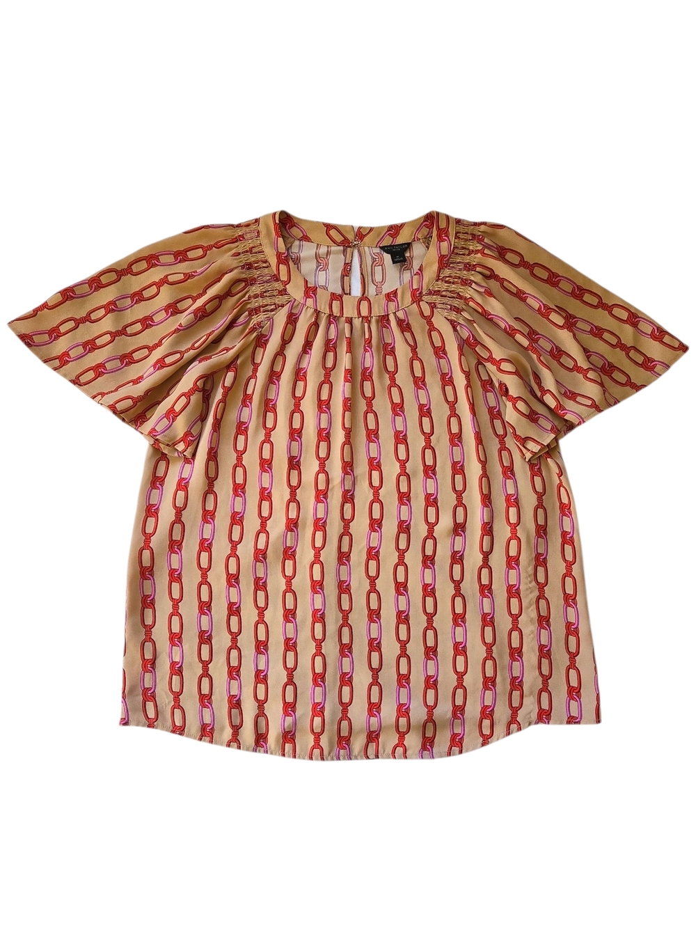 Ann Taylor Petite Beige Chain Print Blouse -Red & Pink Size SP 🌸MAKE ME AN OFFER